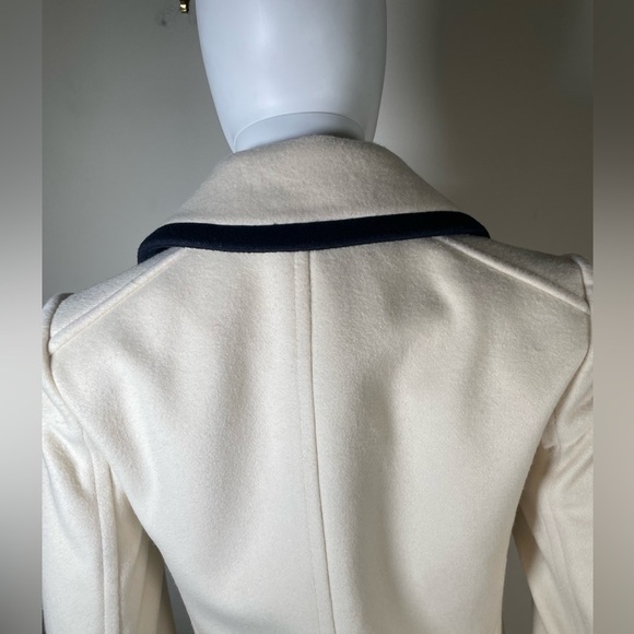 J. Crew Wool Cream Navy Trim Pea Coat Nello Gori Italian Fabric Jacket Womens 2 - Picture 8 of 16